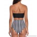 Temptme Apparel Women Bandueau Strapless High Waist Bikini Set Tie Knot Two Piece Swimsuit Swimwear Stripe Bathing Suit Black B07JYGXCC4